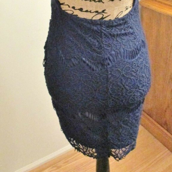 Hello Molly Women's Low Cut Bodycon Dress, Lace, Navy Blue, Criss Cross, Size 10 - Picture 8 of 16